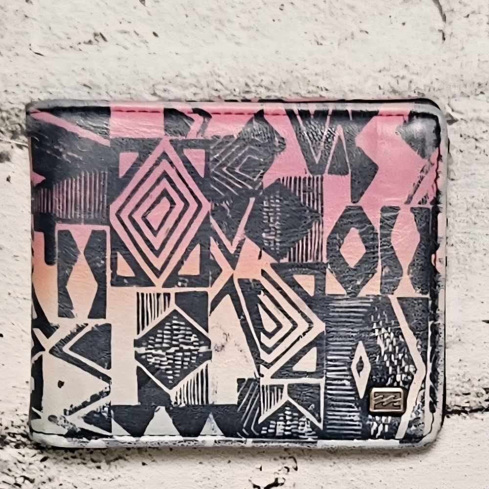 Billabong Graphic Wallet Pink Black Geometric Surf Y2K Bifold